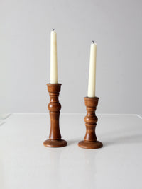 vintage turned wood candlestick holder pair