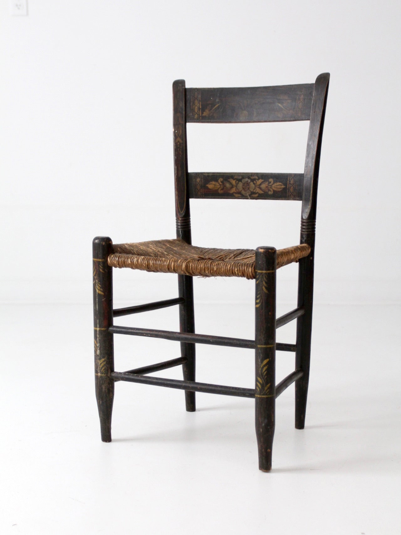 antique Hitchcock style stenciled rush seat side chair