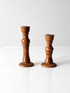 vintage turned wood candlestick holder pair