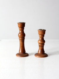 vintage turned wood candlestick holder pair