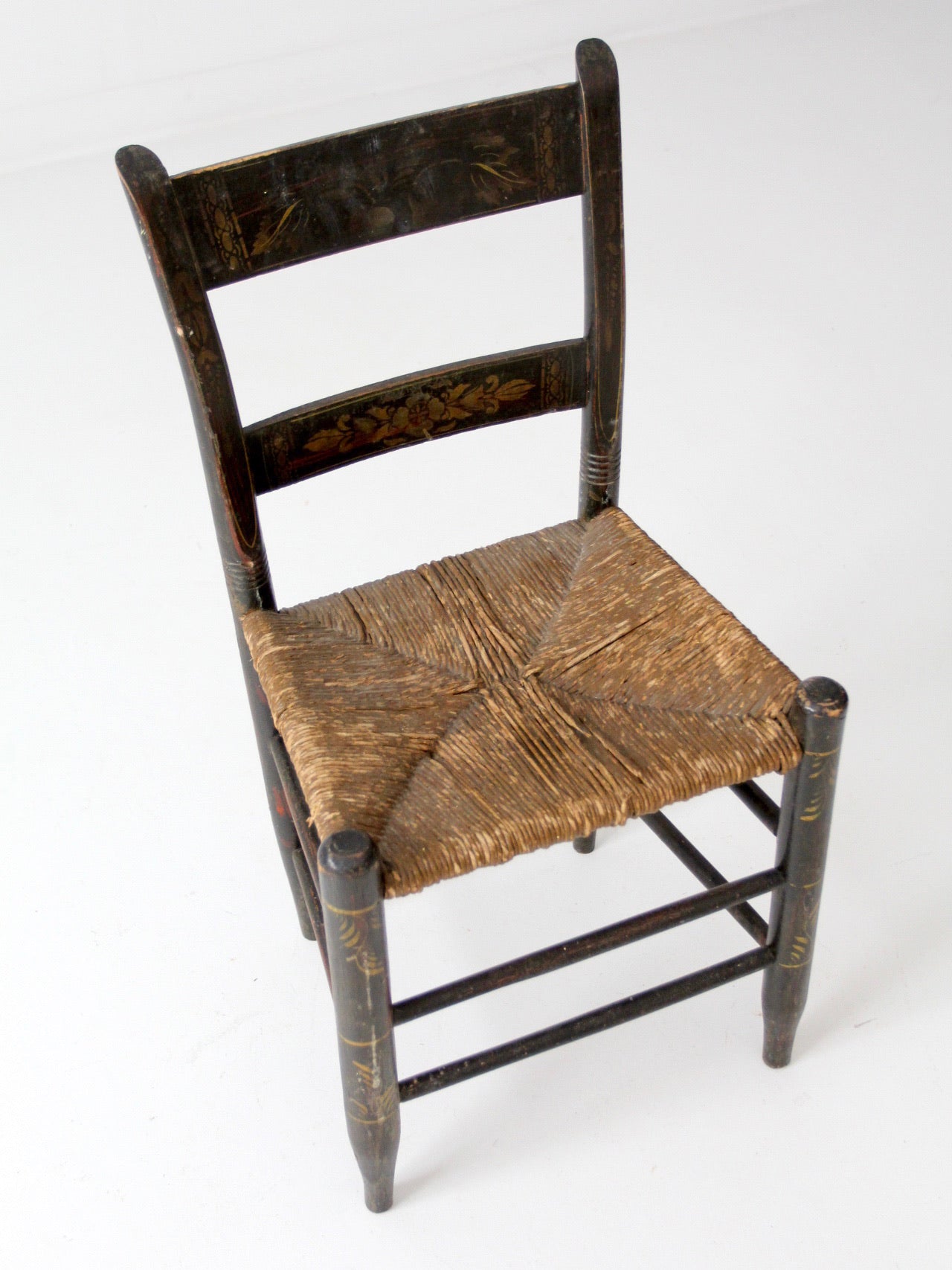antique Hitchcock style stenciled rush seat side chair