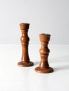 vintage turned wood candlestick holder pair