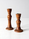 vintage turned wood candlestick holder pair