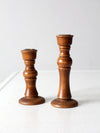 vintage turned wood candlestick holder pair