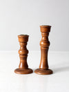 vintage turned wood candlestick holder pair