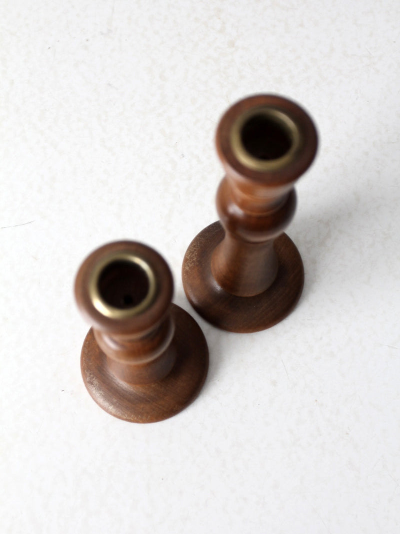 vintage turned wood candlestick holder pair