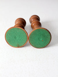 vintage turned wood candlestick holder pair
