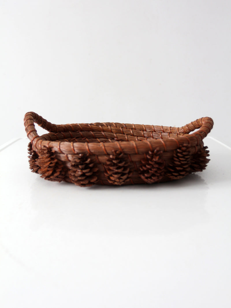 vintage folk art pine needle basket