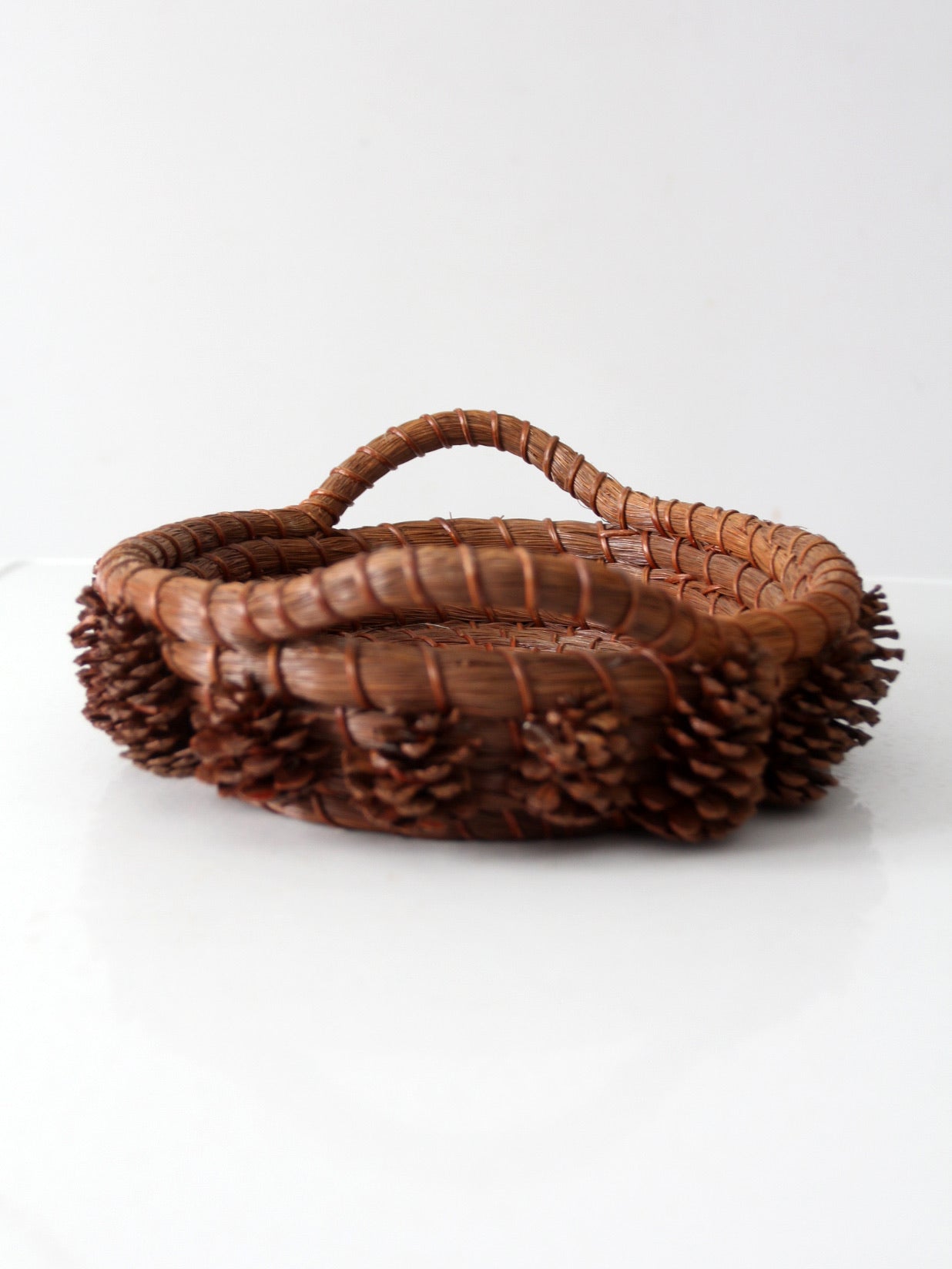 vintage folk art pine needle basket