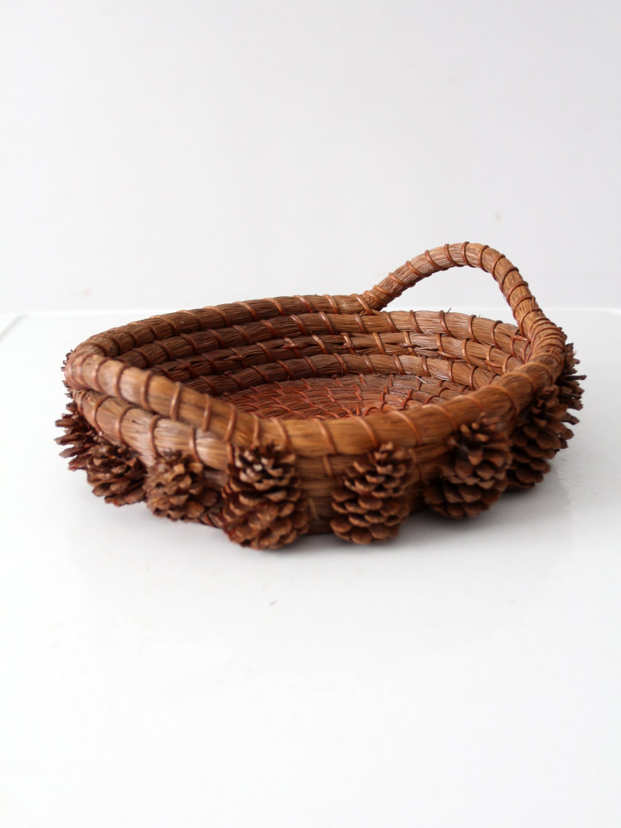 vintage folk art pine needle basket