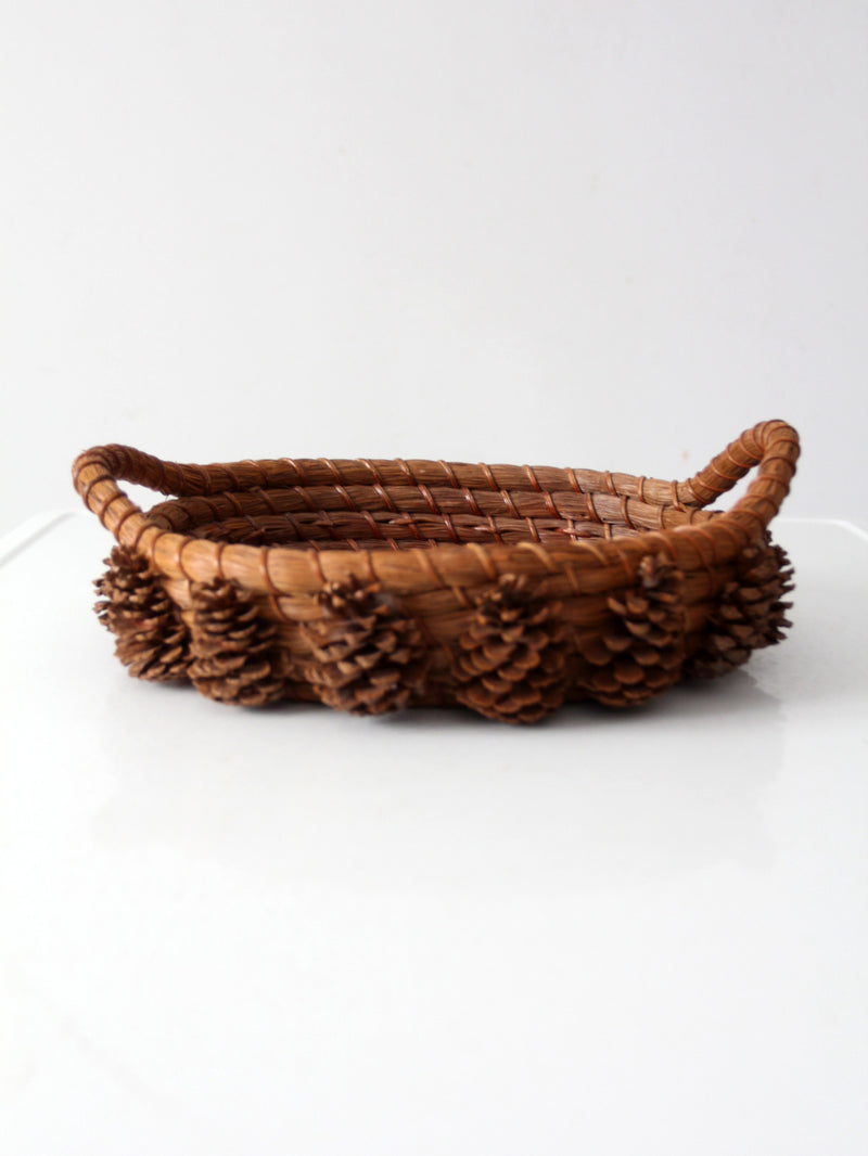 vintage folk art pine needle basket