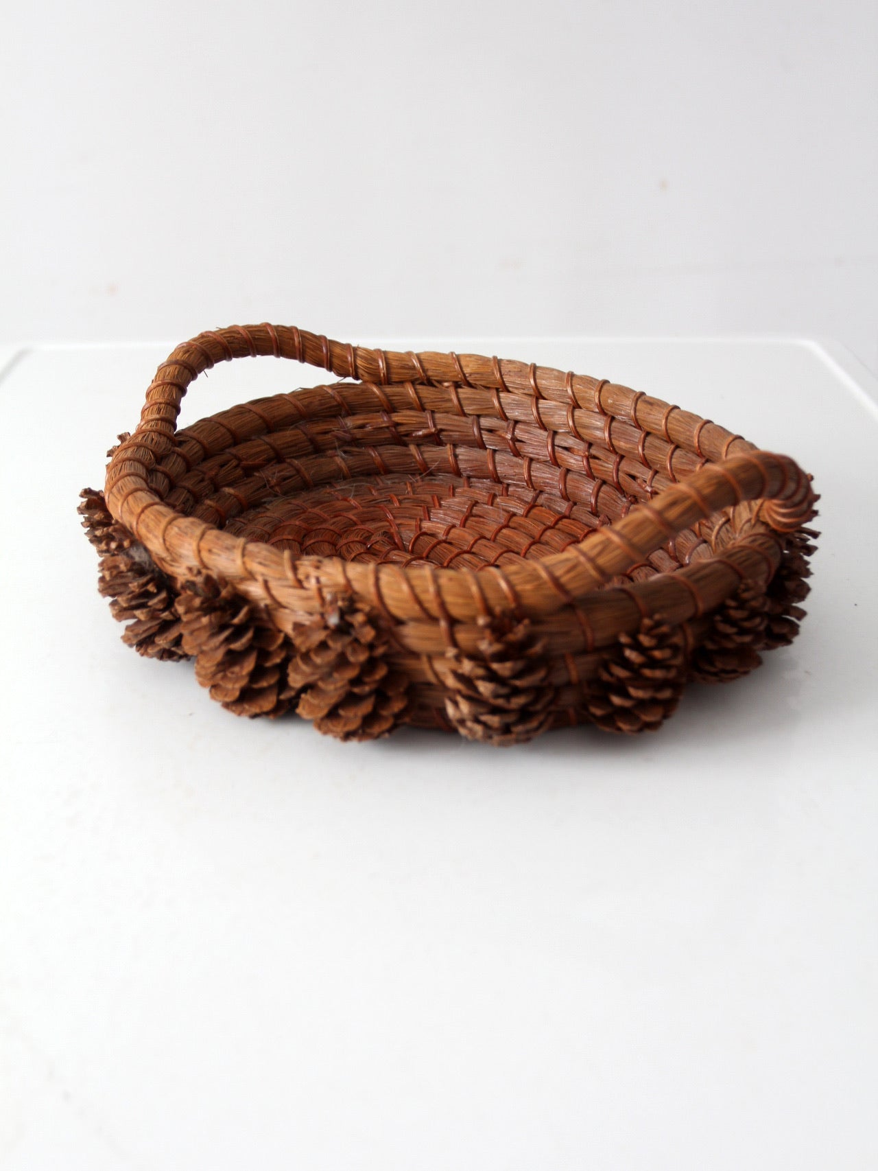 vintage folk art pine needle basket