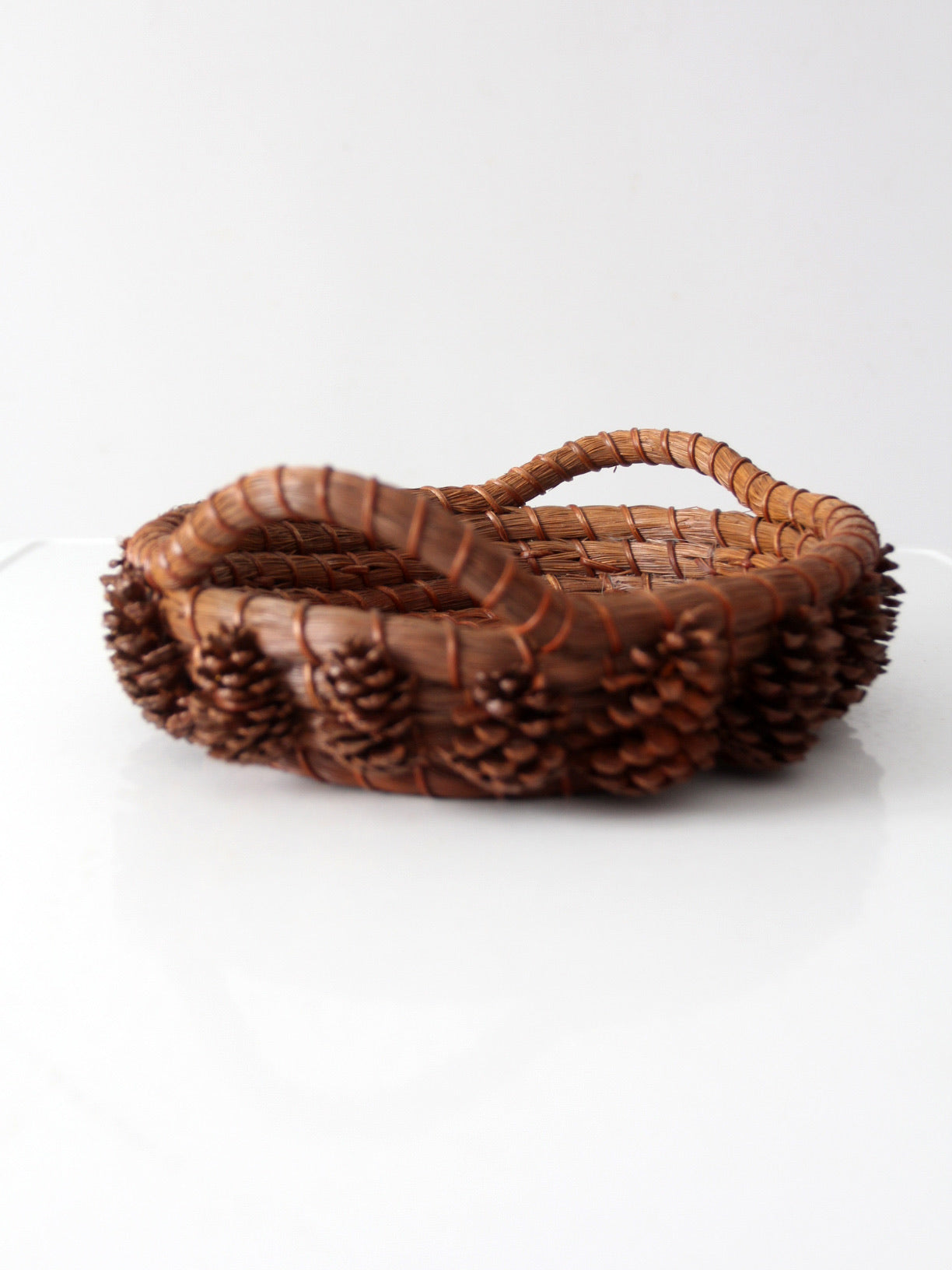 vintage folk art pine needle basket