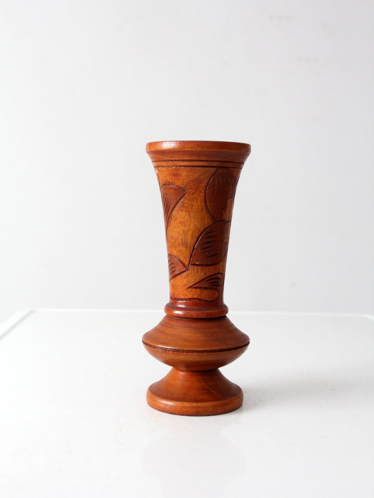 mid-century hand-carved wood vase