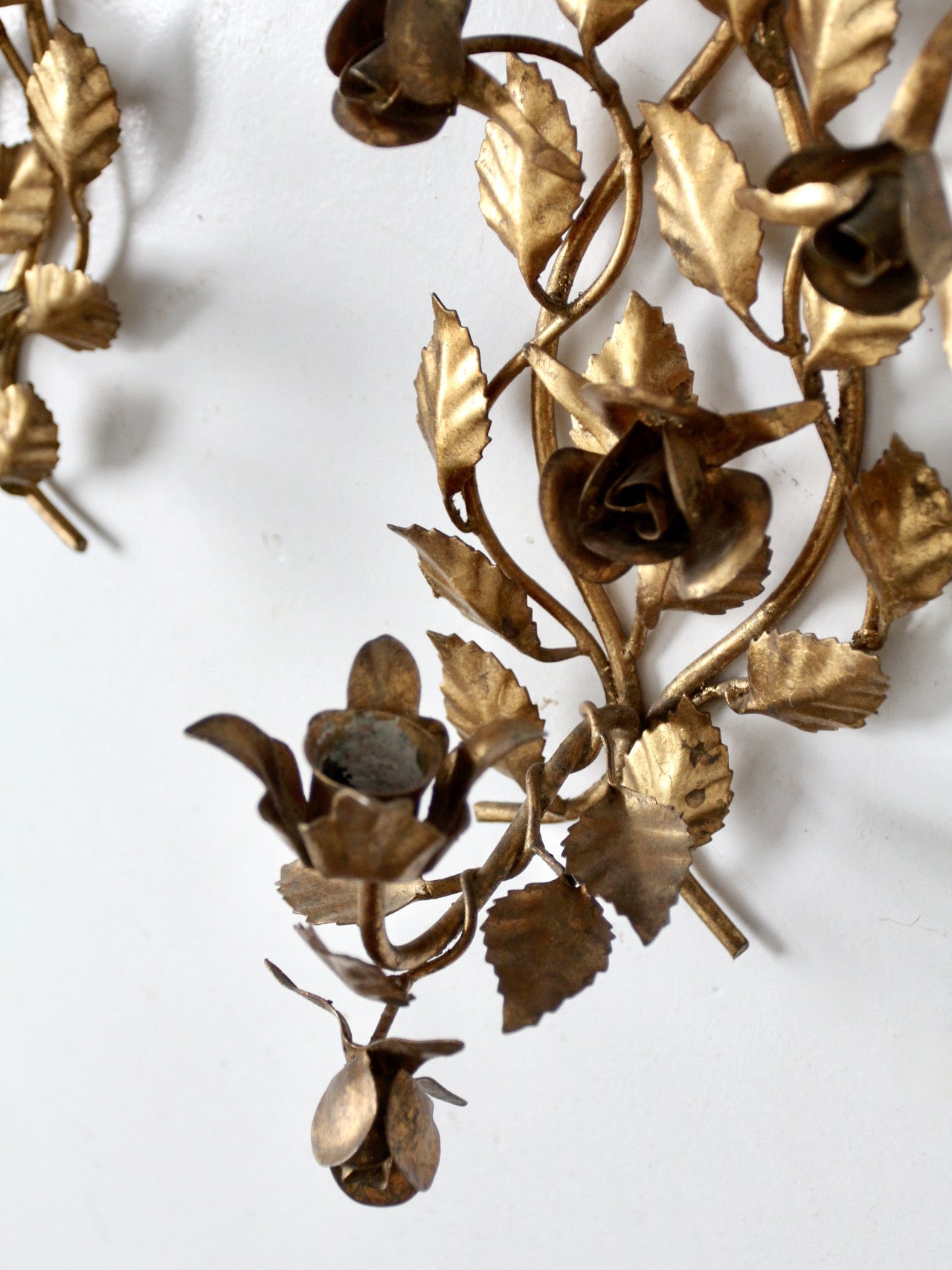 pair of vintage tole candle sconces