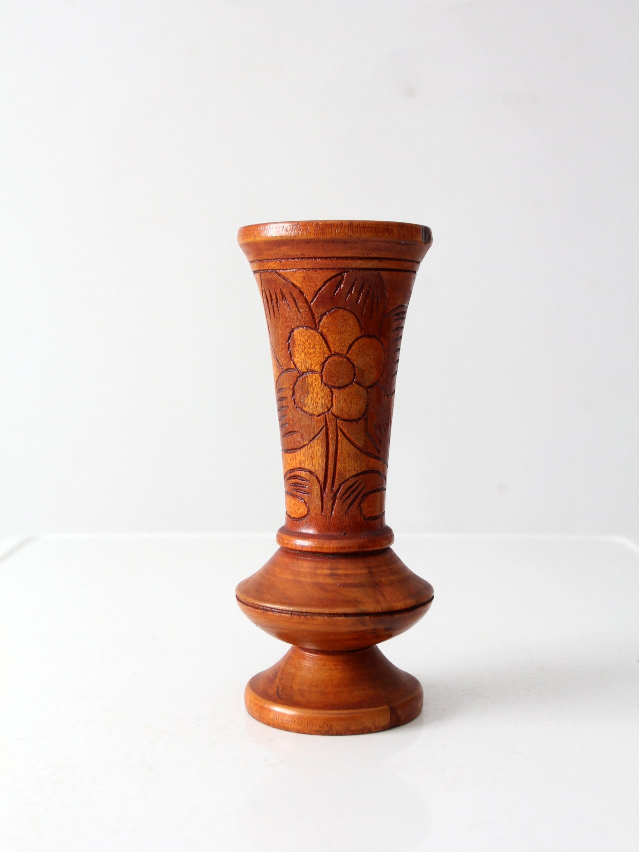 mid-century hand-carved wood vase