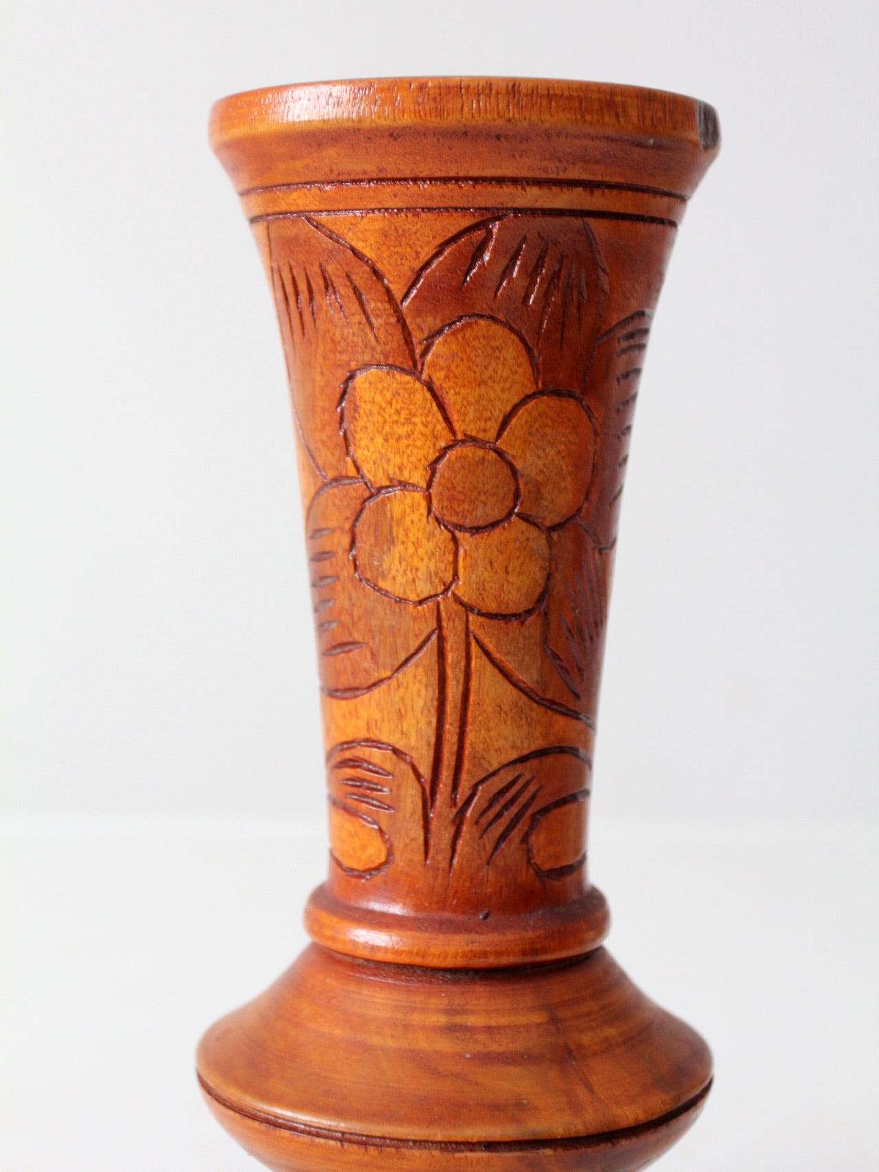 mid-century hand-carved wood vase