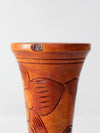 mid-century hand-carved wood vase