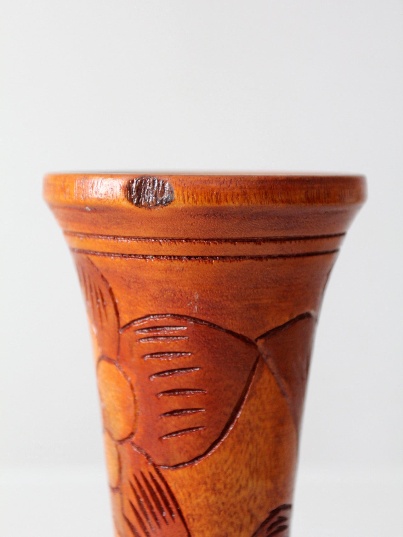 mid-century hand-carved wood vase