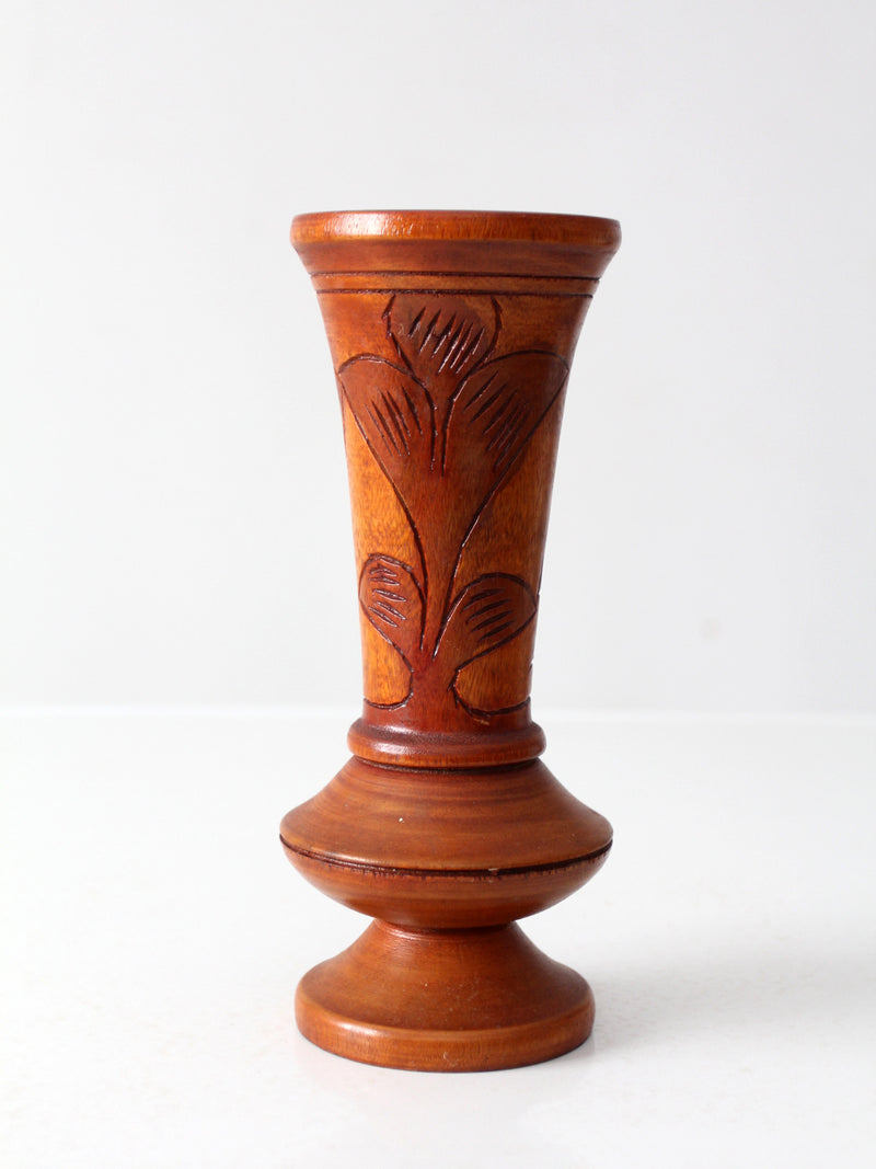 mid-century hand-carved wood vase