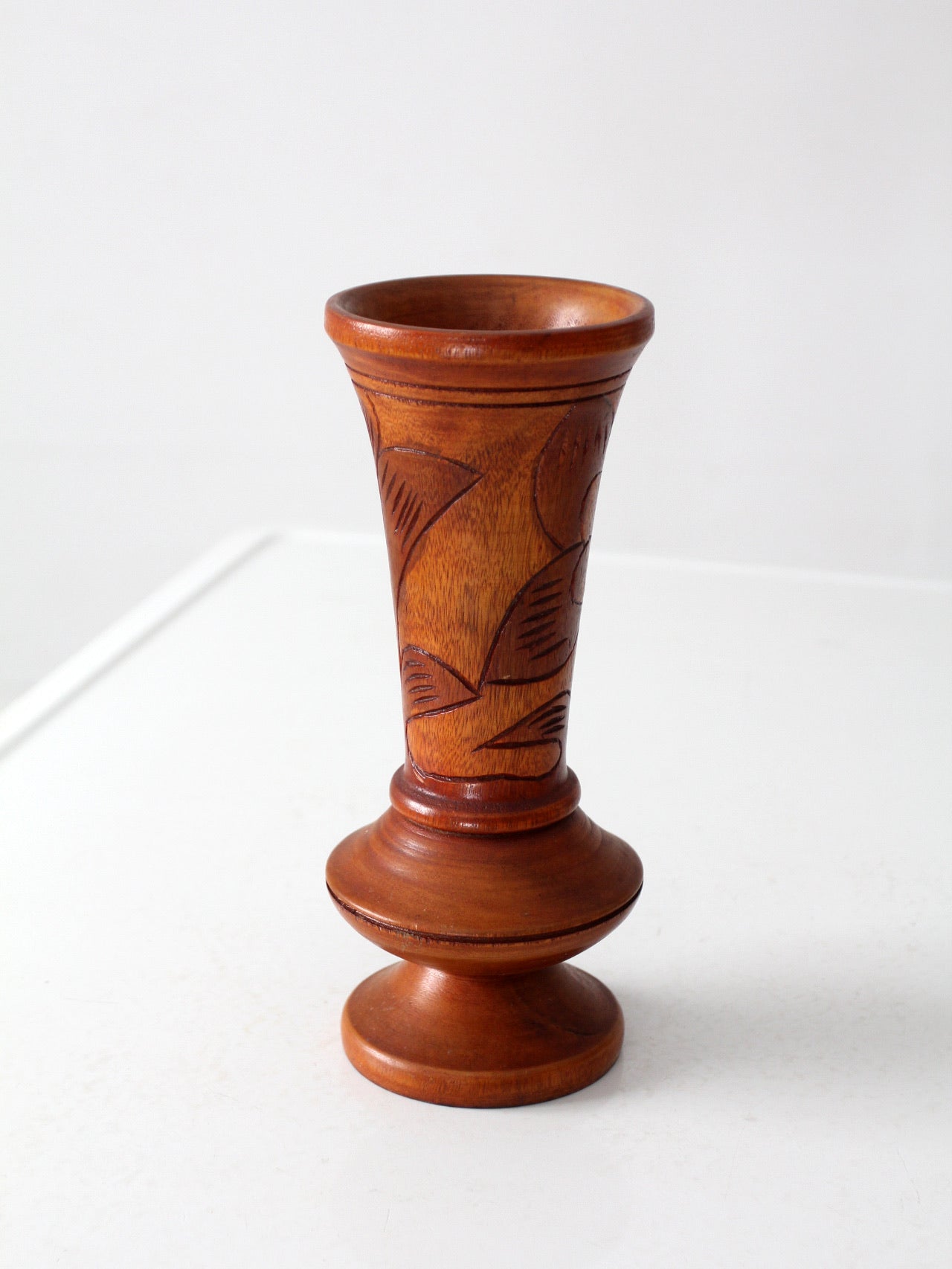 mid-century hand-carved wood vase