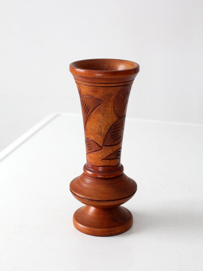 mid-century hand-carved wood vase