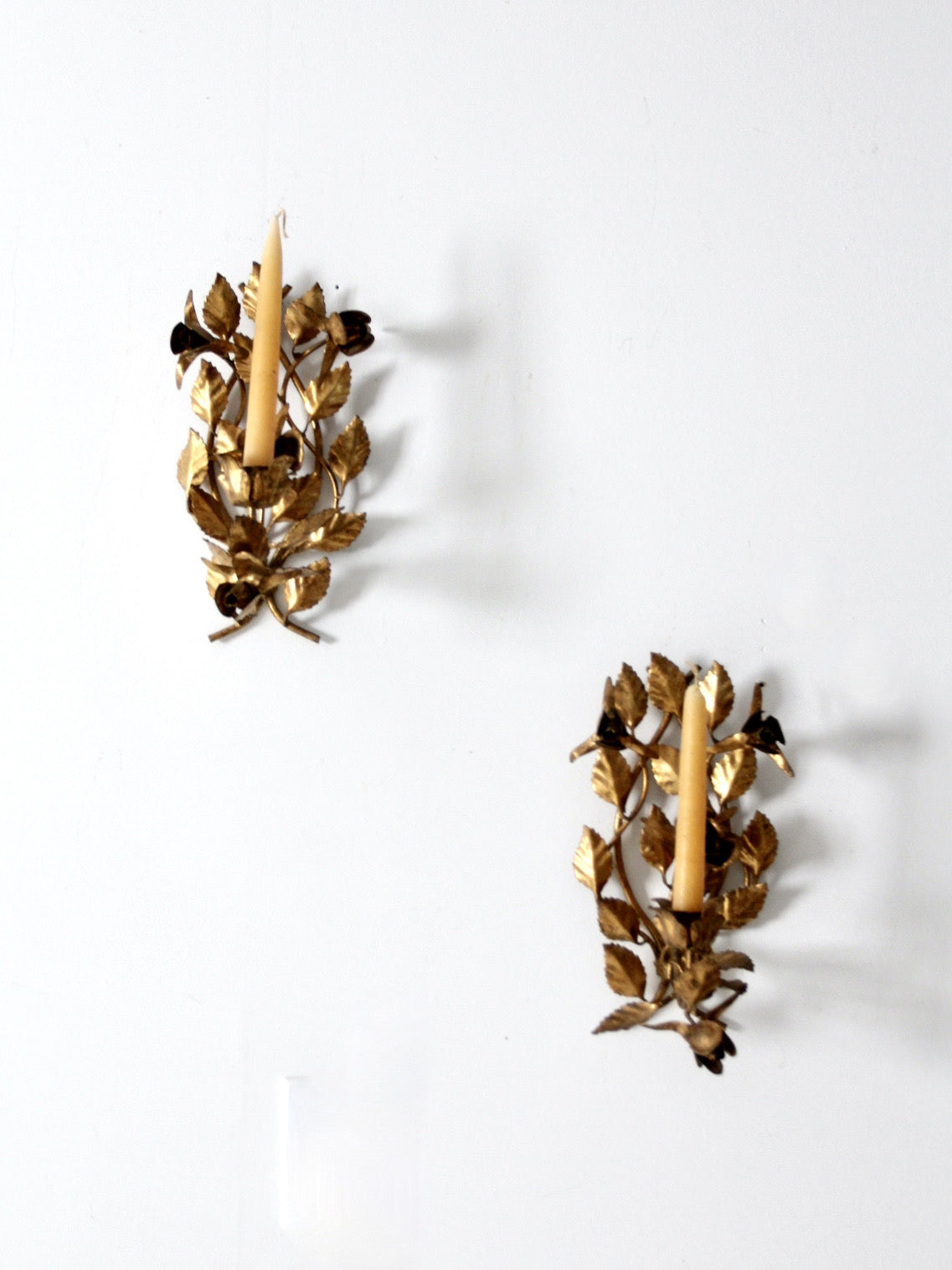 pair of vintage tole candle sconces