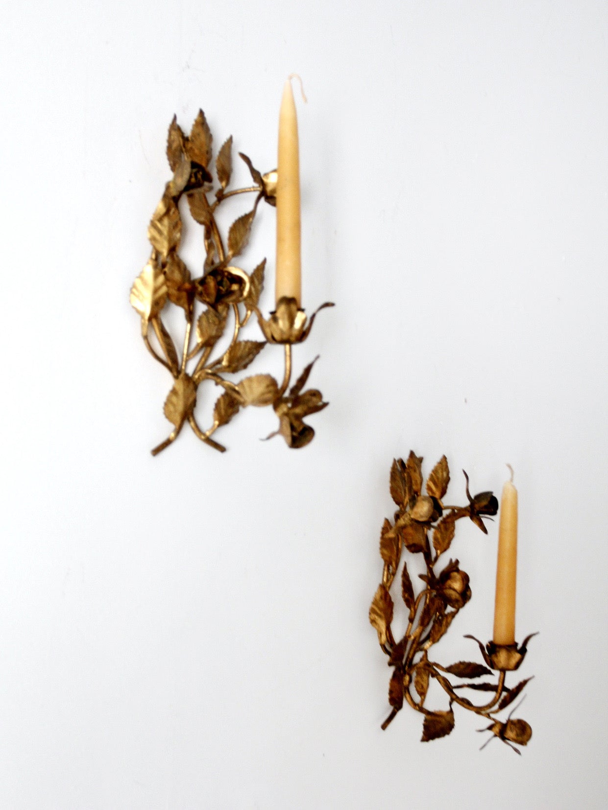 pair of vintage tole candle sconces