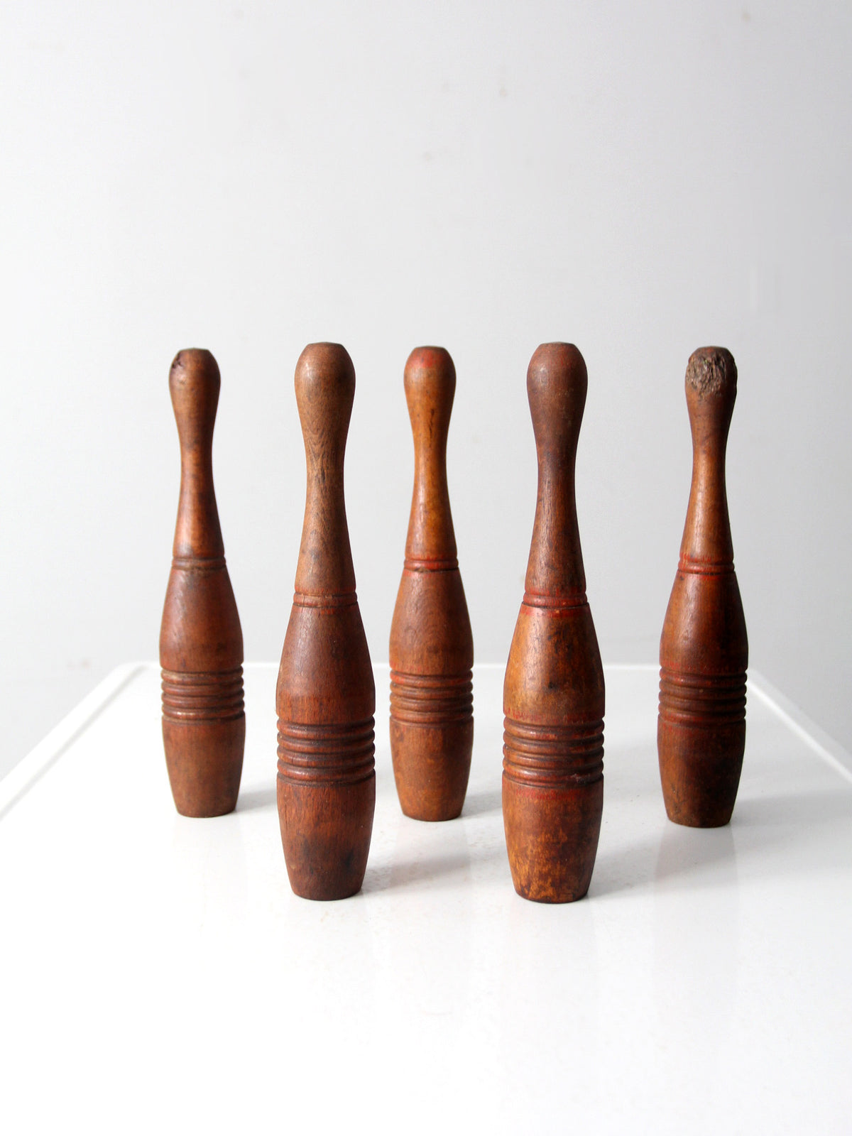 antique wooden skittles set of 5