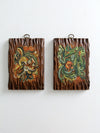 mid century painted wood wall art pair