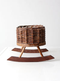 vintage wicker planter basket on rocker base