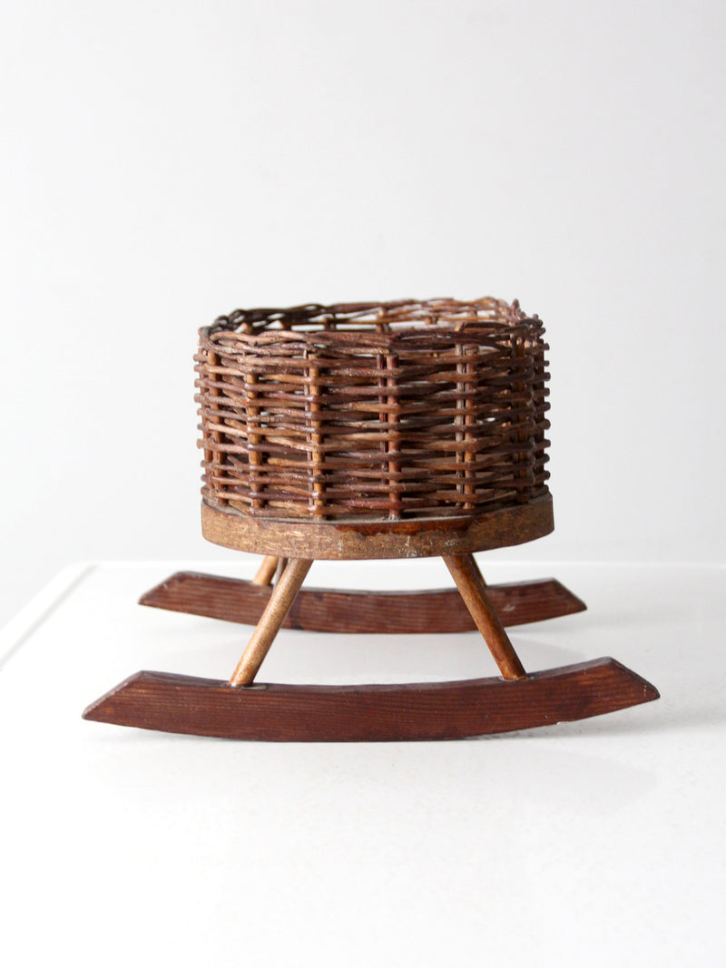 vintage wicker planter basket on rocker base