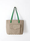 Michael Kors monogram canvas tote bag with green leather handles