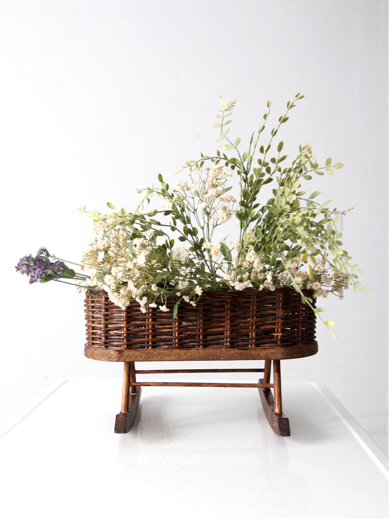 vintage wicker planter basket on rocker base