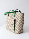 Michael Kors monogram canvas tote bag with green leather handles