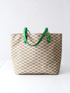 Michael Kors monogram canvas tote bag with green leather handles