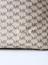 Michael Kors monogram canvas tote bag with green leather handles