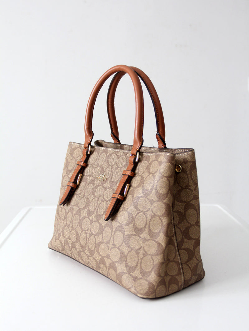 Coach signature coated canvas satchel bag with leather handles