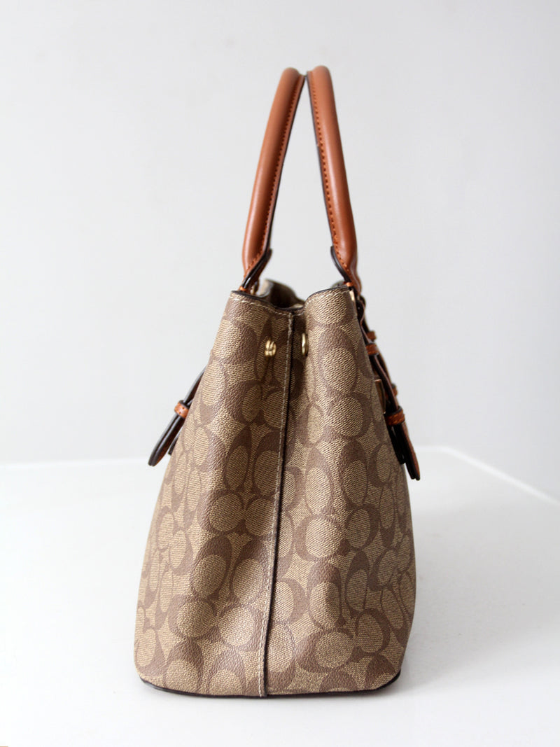 Coach signature coated canvas satchel bag with leather handles