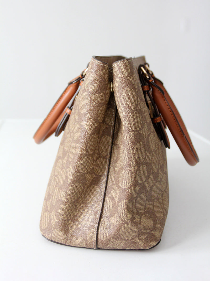 Coach signature coated canvas satchel bag with leather handles
