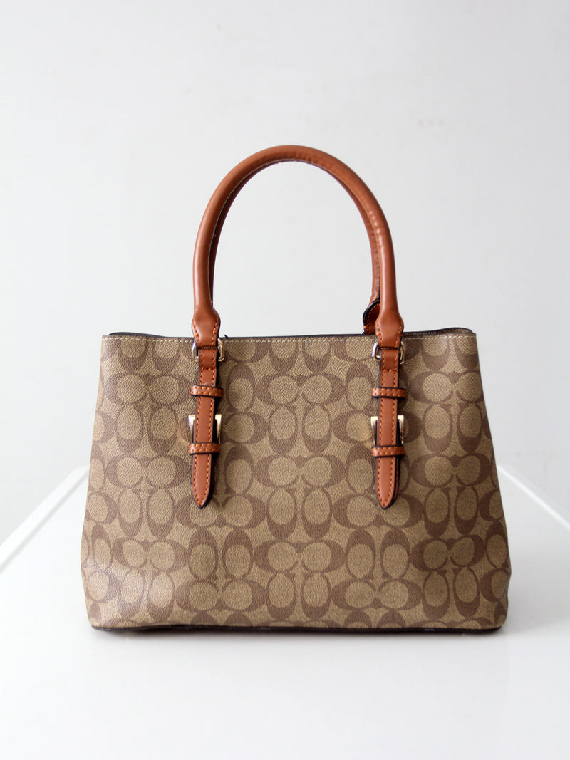 Coach signature coated canvas satchel bag with leather handles