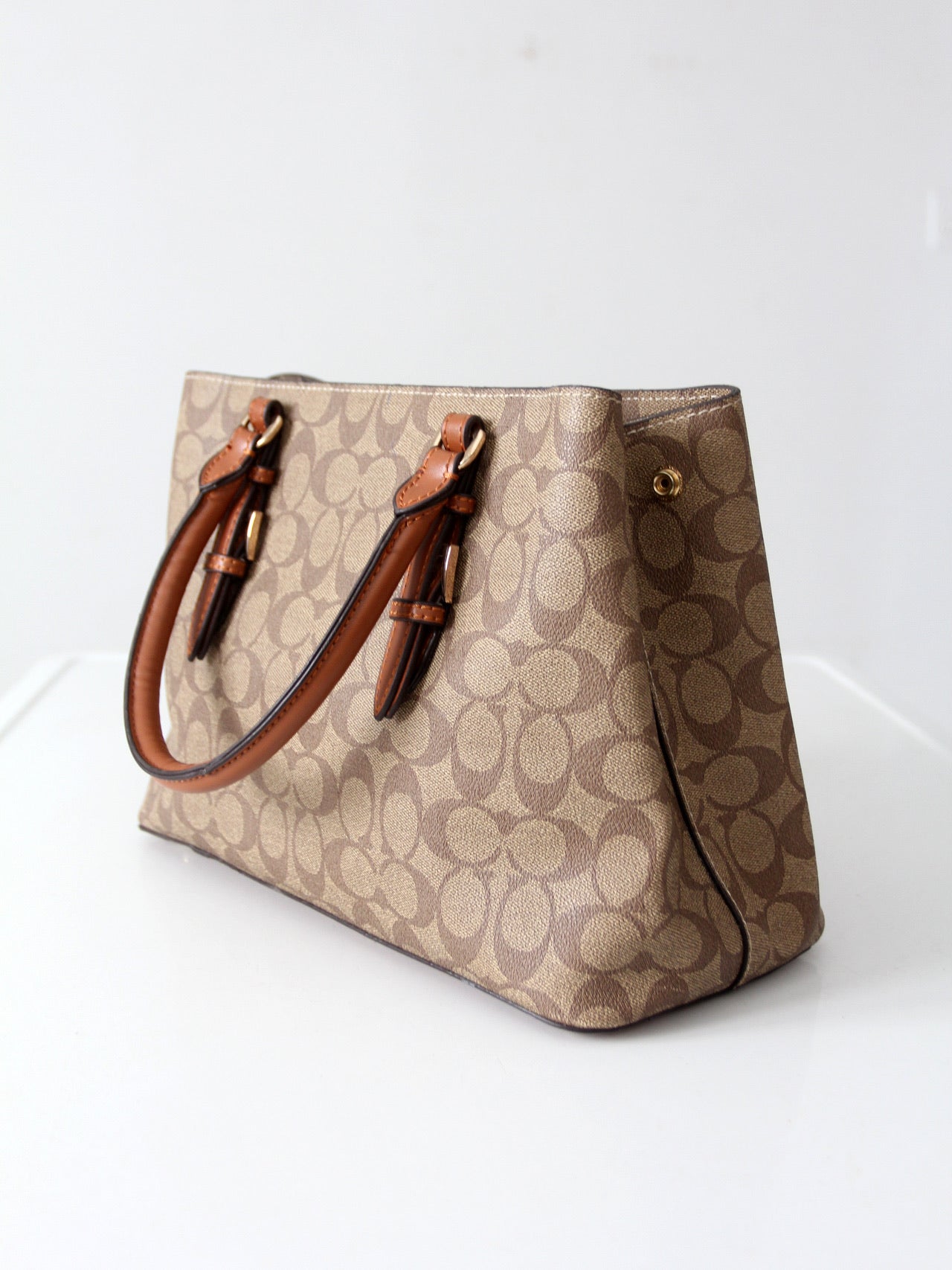 Coach signature coated canvas satchel bag with leather handles