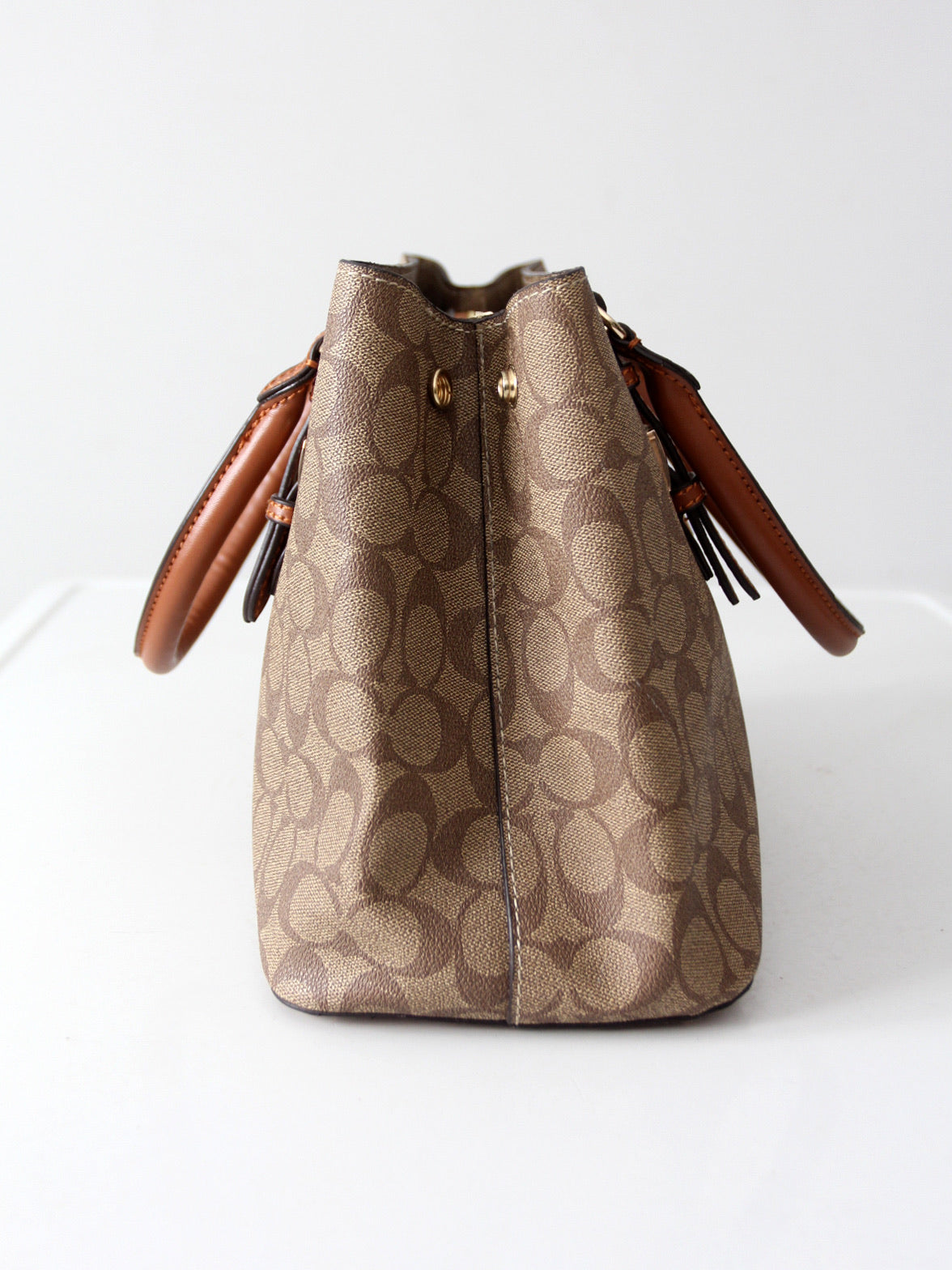 Coach signature coated canvas satchel bag with leather handles