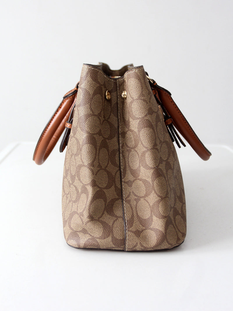Coach signature coated canvas satchel bag with leather handles