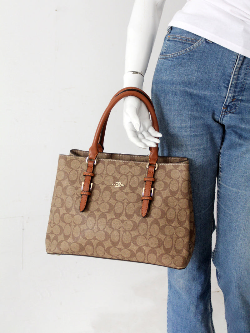 Coach signature coated canvas satchel bag with leather handles