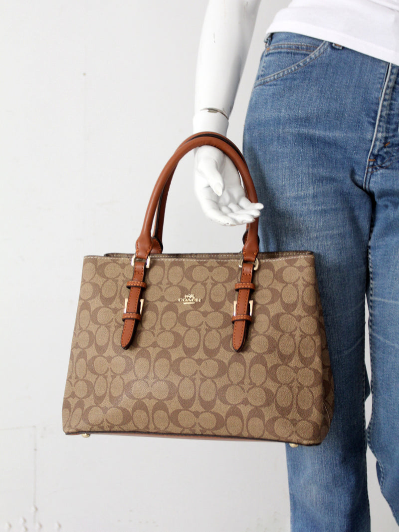 Coach signature coated canvas satchel bag with leather handles