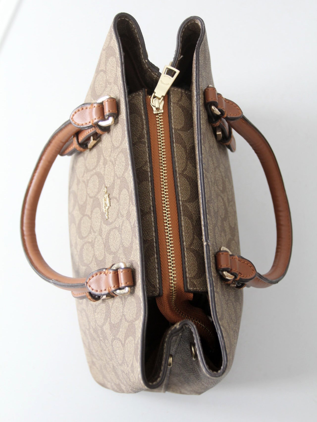 Coach signature coated canvas satchel bag with leather handles