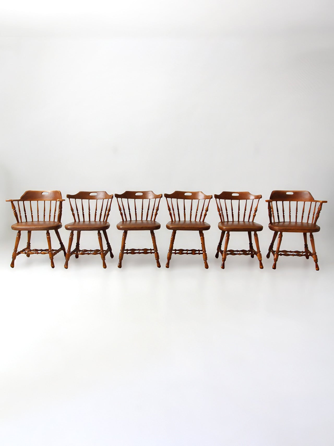 set of 6 mid-century Dinaire wooden dining chairs