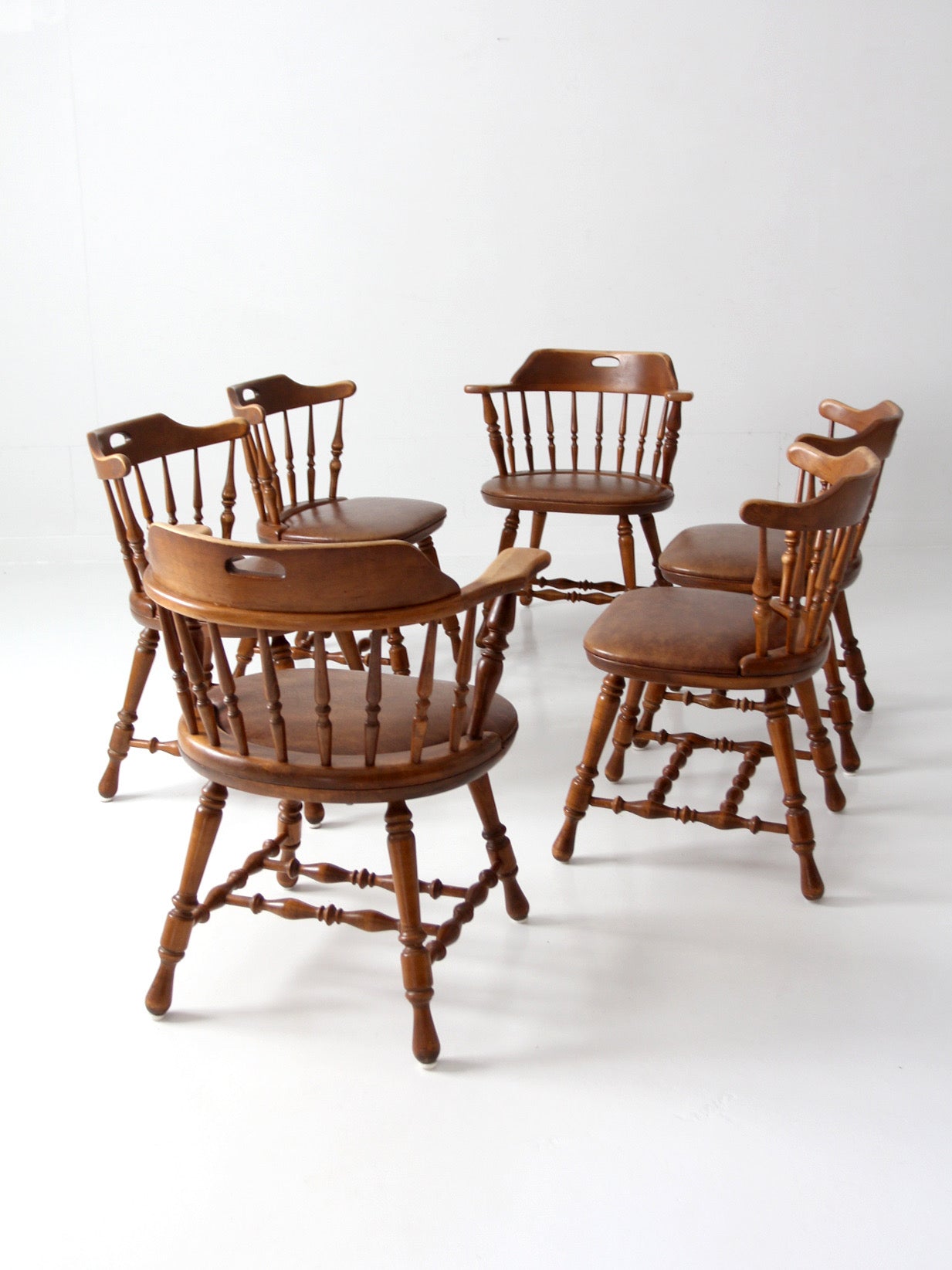 set of 6 mid-century Dinaire wooden dining chairs