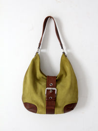 vintage Michael Kors olive suede and brown leather buckle hobo bag